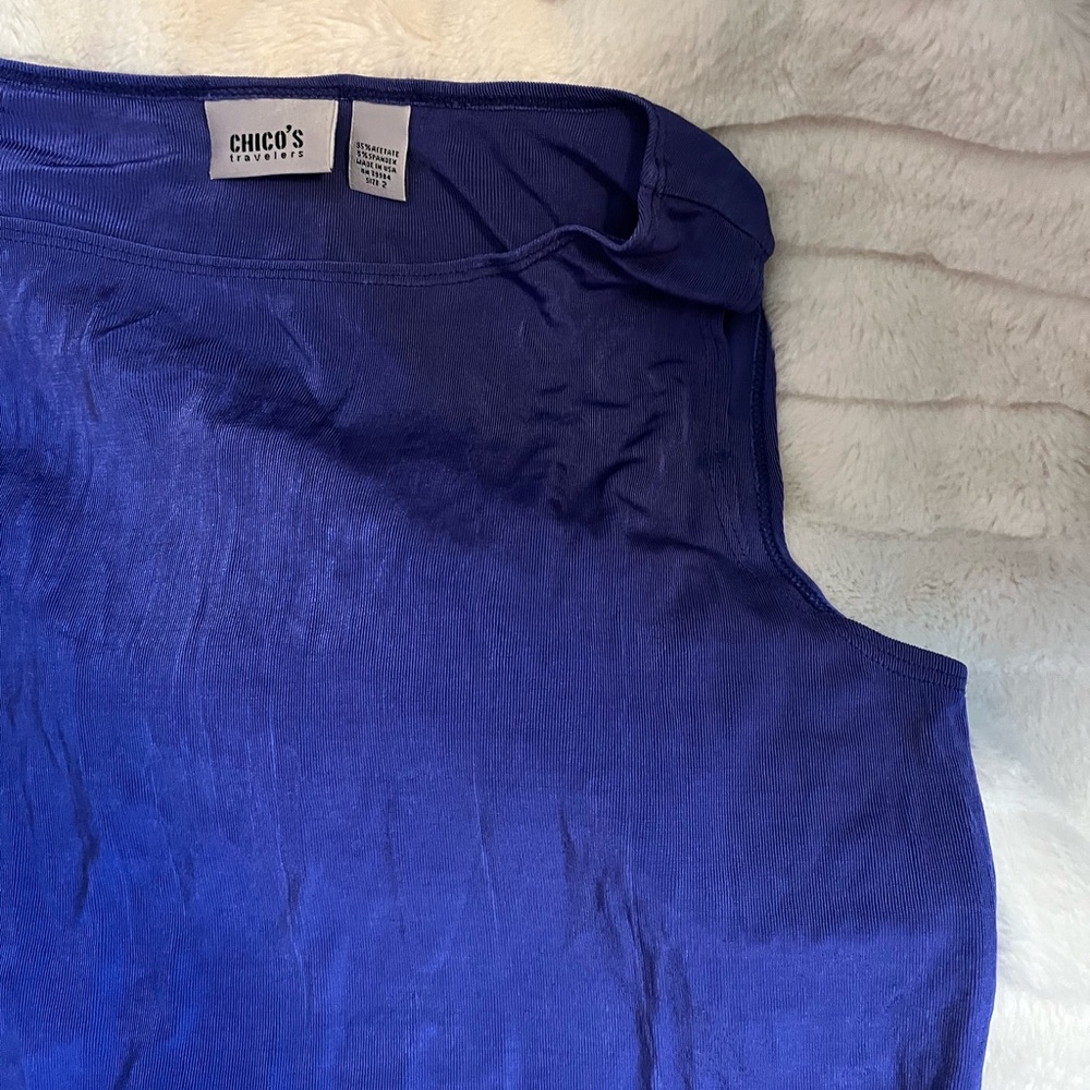 Chico’s Women’s 2/L Top Dark Blue Purple Acetate Business Casual Sleeveless Work